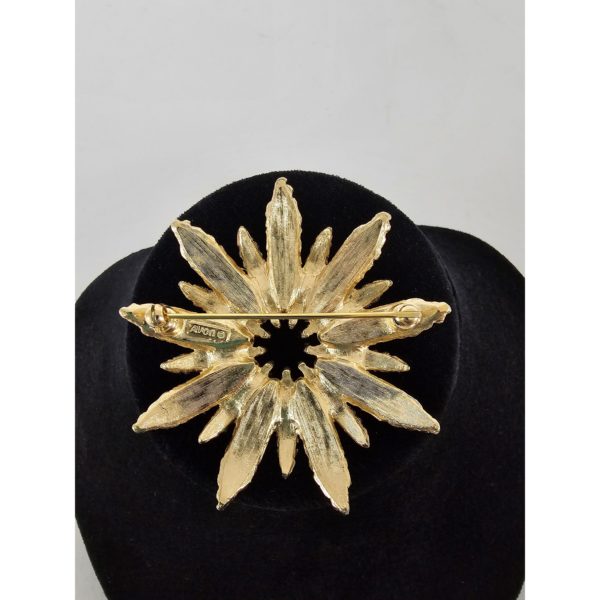 Vintage 1970's Avon Starburst Textured Gold Tone Statement Flower Brooch
