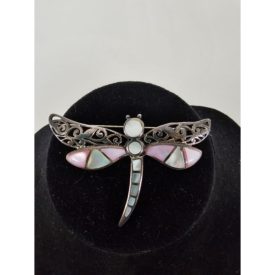 Vintage Brooch Dragonfly 925 Silver Filagree Abalone Mother of Pearl