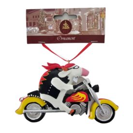 2005 Enchanted Forest 5.7" Flatback Resin Biker Cow On Motorcycle Ornament