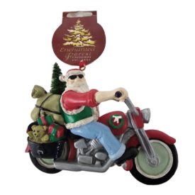 2002 Enchanted Forest Biker Santa On Motorcycle Resin Ornament