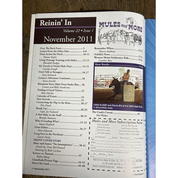 Mules and More - Nov. 2011 Vol. 22 Issue 1 (Back Issue Magazine)