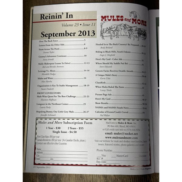 Mules and More - Sept. 2013 Vol. 23 Issue 11 (Back Issue Magazine)