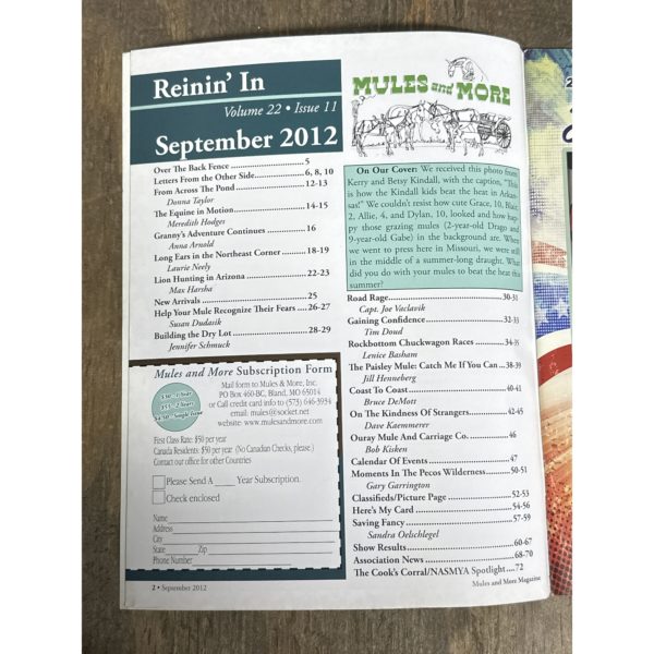 Mules and More - Sept. 2012 Vol. 22 Issue 11 (Back Issue Magazine)