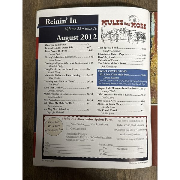 Mules and More - Aug. 2012 Vol. 22 Issue 10 (Back Issue Magazine)