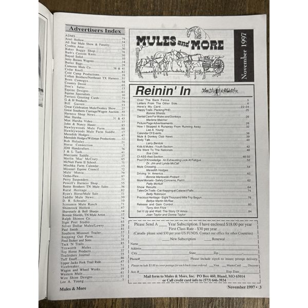 Mules and More - Nov. 1997 Vol. 8 Issue 1 (Back Issue Magazine)