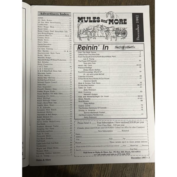 Mules and More - Dec. 1997 Vol. 8 Issue 2 (Back Issue Magazine)