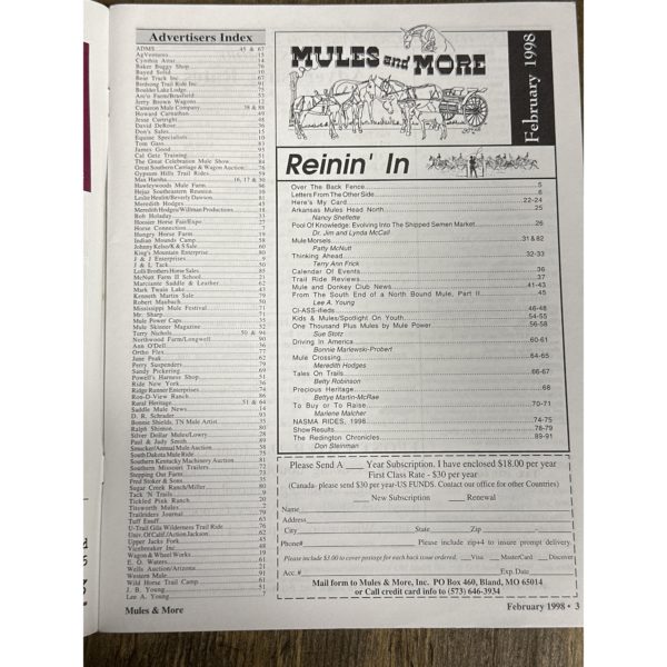 Mules and More - Feb. 1998 Vol. 8 Issue 4 (Back Issue Magazine)