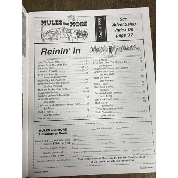 Mules and More - Aug. 1999 Vol. 9 Issue 10 (Back Issue Magazine)