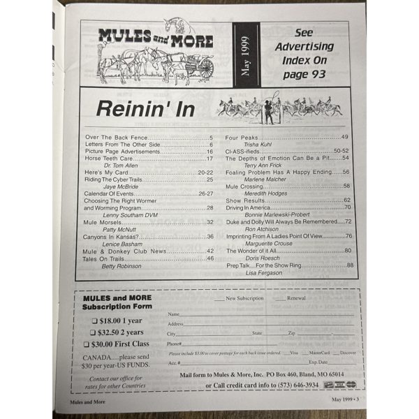 Mules and More - May 1999 Vol. 9 Issue 7 (Back Issue Magazine)