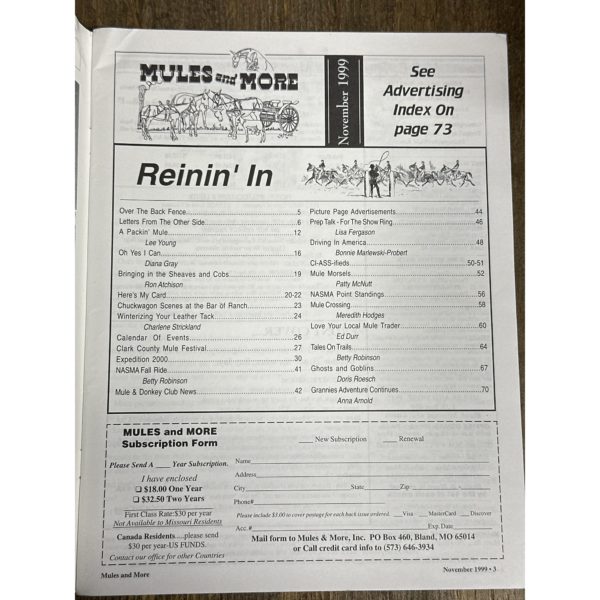 Mules and More - Nov. 1999 Vol. 10 Issue 1 (Back Issue Magazine)