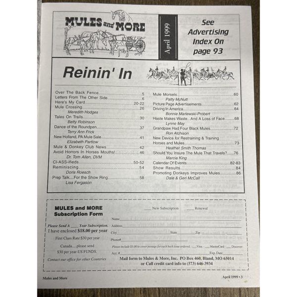 Mules and More - Apr. 1999 Vol. 9 Issue 6 (Back Issue Magazine)