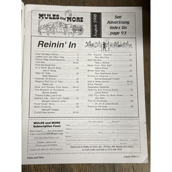 Mules and More - Aug. 1998 Vol. 8 Issue 10 (Back Issue Magazine)