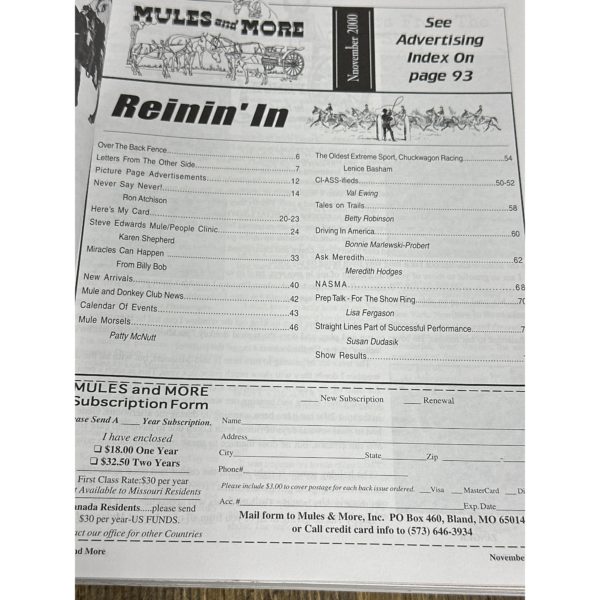 Mules and More - Nov. 2000 Vol. 11 Issue 1 (Back Issue Magazine)