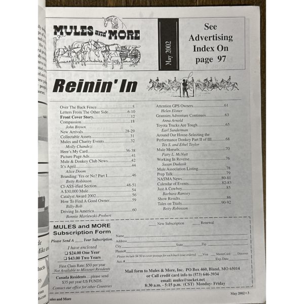 Mules and More - May 2002 Vol. 12 Issue 7 (Back Issue Magazine)