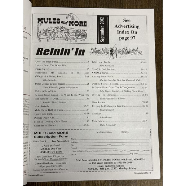 Mules and More - Sept. 2002 Vol. 12 Issue 11 (Back Issue Magazine)