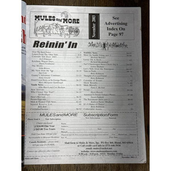 Mules and More - Nov. 2003 Vol 14 Issue 1 (Back Issue Magazine)