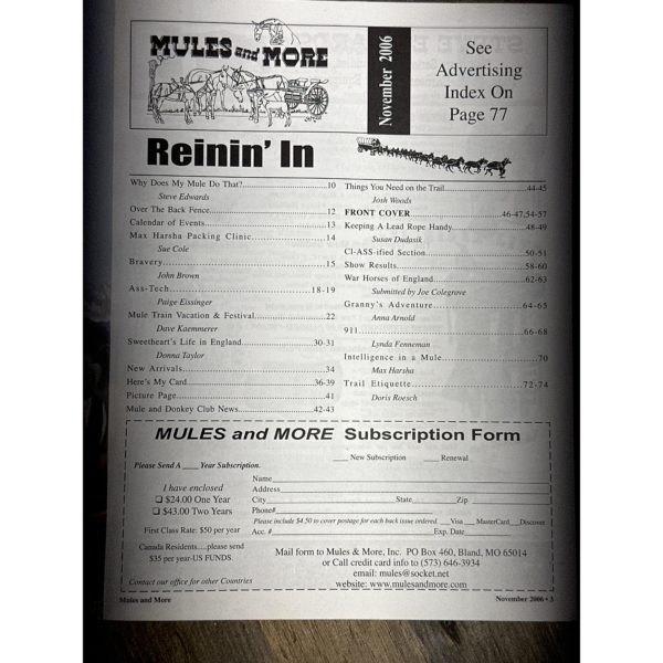 Mules and More - Nov. 2006 Vol. 17 Issue 1 (Back Issue Magazine)