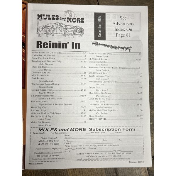 Mules and More - Dec. 2007 Vol. 18 Issue 2 (Back Issue Magazine)