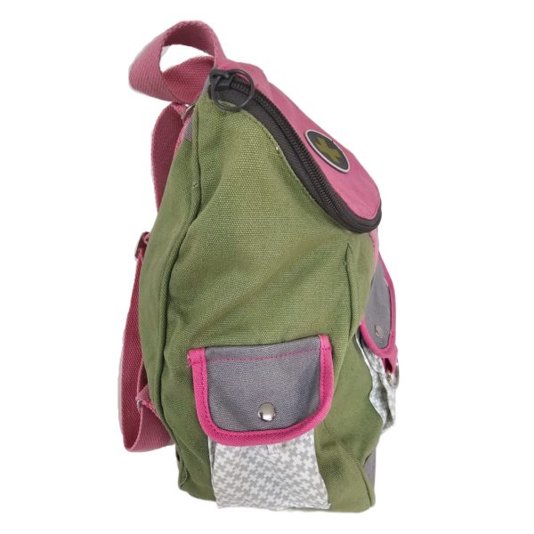 RARE Vintage Russ Berrie Girl Power Cotton Backpack 13 x 8 x 5.5 Army Green/Pink/Gray