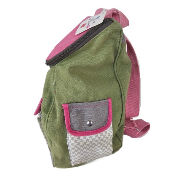 RARE Vintage Russ Berrie Girl Power Cotton Backpack 13 x 8 x 5.5 Army Green/Pink/Gray