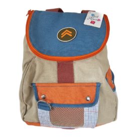 RARE Vintage Russ Berrie Girl Power Cotton Backpack 13 x 8 x 5.5 Khaki/Orange/Blue