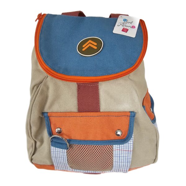 RARE Vintage Russ Berrie Girl Power Cotton Backpack 13 x 8 x 5.5 Khaki/Orange/Blue