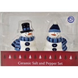 Snowman Blue and White Ceramic Salt & Pepper Shakers