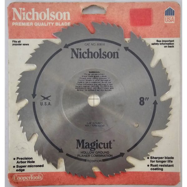 Nicholson Magicut 8" Hollow Ground Planer Combination Circular Saw Blade #80816