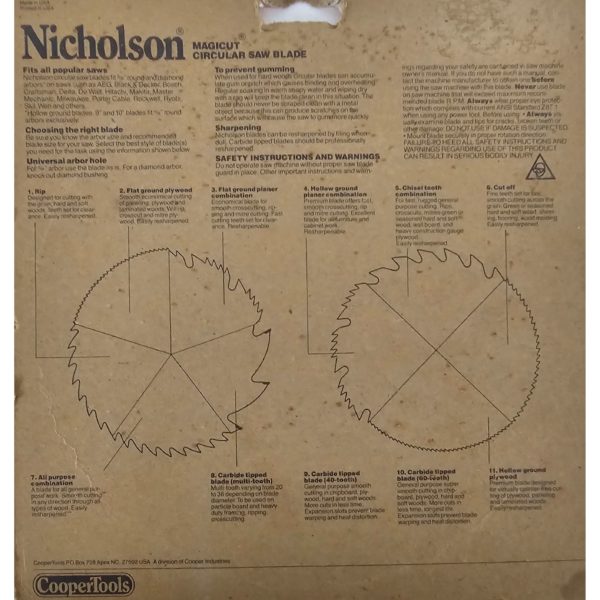 Nicholson Magicut 8" Hollow Ground Planer Combination Circular Saw Blade #80816