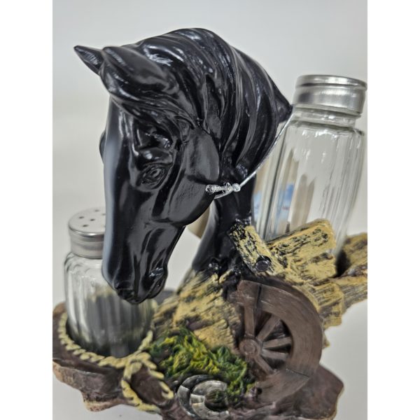 Horse Salt & Pepper Shaker Caddy Farm Country Kitchen Decor “Equine Spice” Black