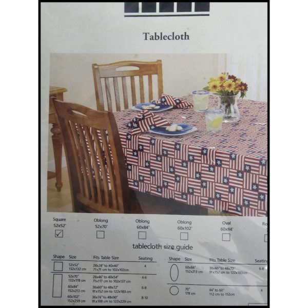 Patriotic USA Printed Flag Blocks Cotton Tablecloth Square 52x52