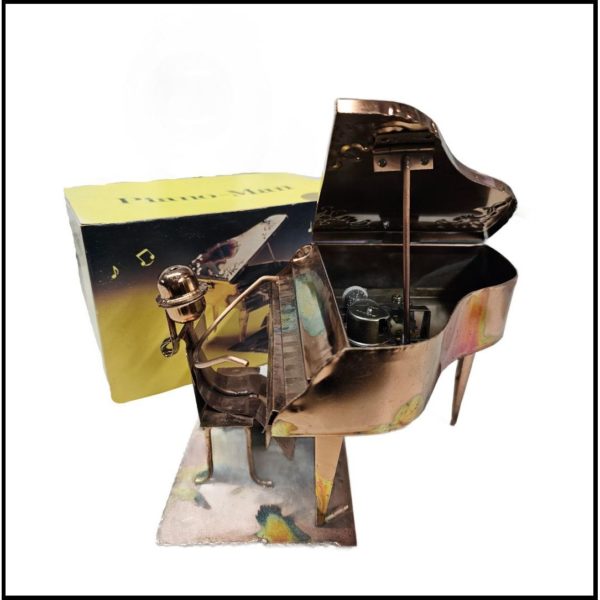 Vintage Piano Man Grand Piano MUSIC BOX Copper Tin Wind-Up Plays The Entertainer