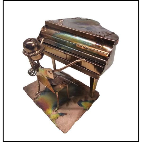 Vintage Piano Man Grand Piano MUSIC BOX Copper Tin Wind-Up Plays The Entertainer