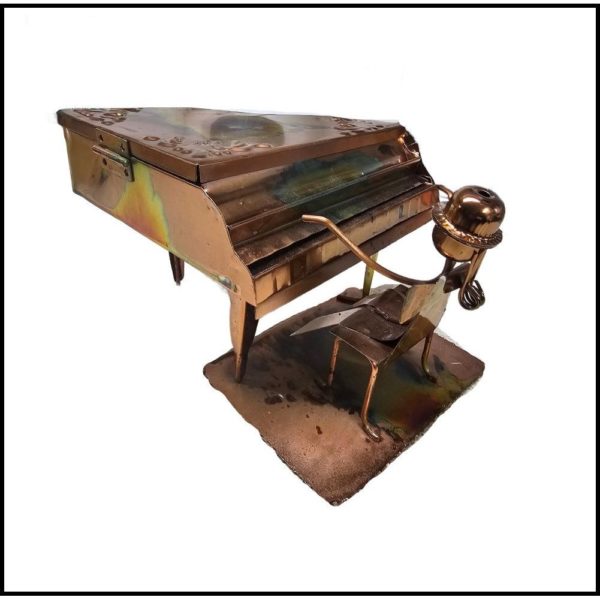 Vintage Piano Man Grand Piano MUSIC BOX Copper Tin Wind-Up Plays The Entertainer