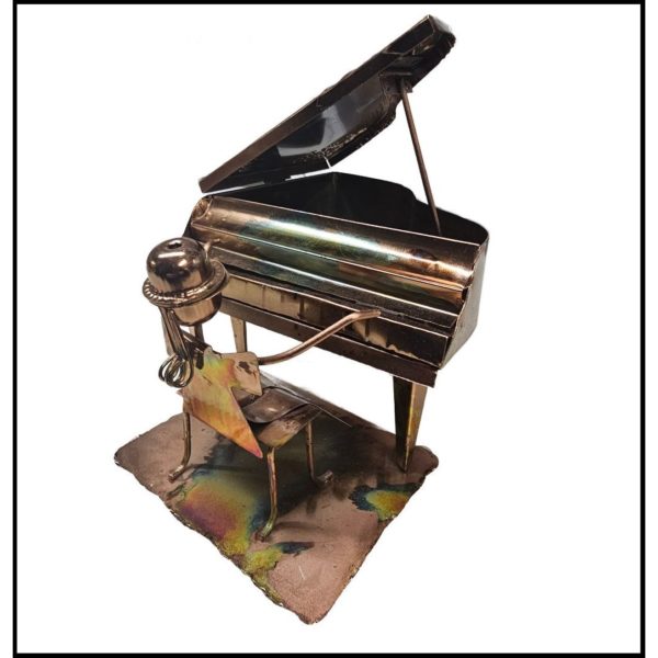 Vintage Piano Man Grand Piano MUSIC BOX Copper Tin Wind-Up Plays The Entertainer