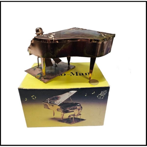 Vintage Piano Man Grand Piano MUSIC BOX Copper Tin Wind-Up Plays The Entertainer