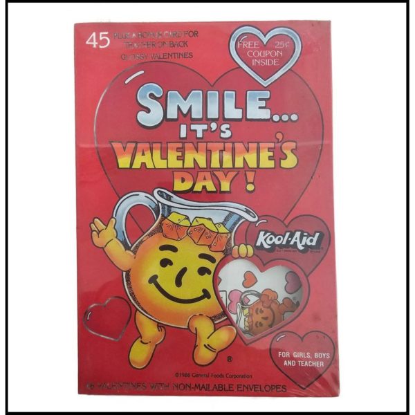 Vintage 1988 Valentine's Day Cards "Kool-Aid Smile It's Valentine's Day!" 45 Count by Grand Award