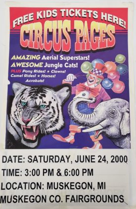 Original Retro Circus Poster - Circus Pages Feat. Aerial Superstars Muskegon County Fairgrounds