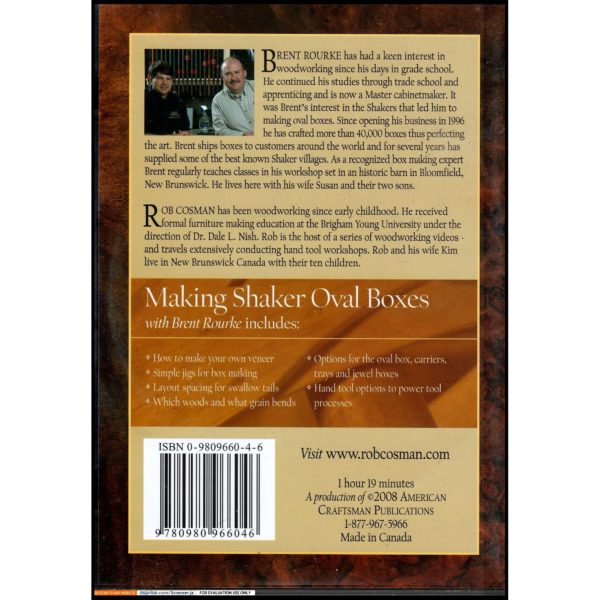 Rob Cosman's Master Craftsman Series - Making Shaker Oval boxes with Brent Rourke (DVD)