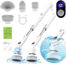 Electric Spin Scrubber, 2024 New Full-Body IPX7 Waterproof Bathroom Scrubbe with Power LCD Display, Adjustable Extension Handle, Cordless Electric Cleaning Brush for Bathroom, Kitchen Cleaning