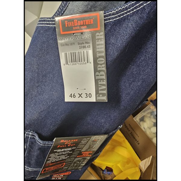 Five Brother Denim Bib Overalls Work Wear Water Resistant Phone Pocket 46 x 30