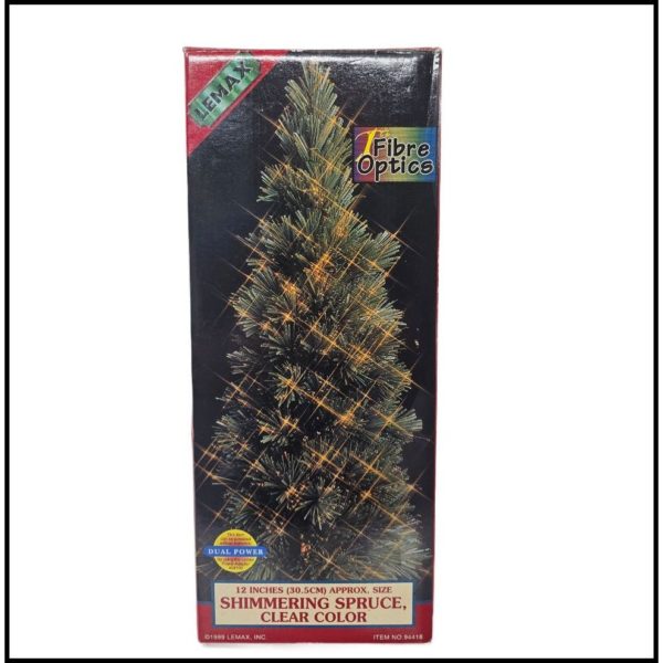 1999 Lemax Fiber Optics Shimmering Spruce Lighted Tree Clear Color Lights 12" #94418