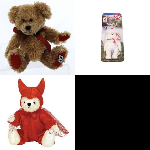 Assorted Ty Beanie Baby 4 Pack Bundle: Boyds Bear #8 Nascar Dale Earnhardt Jr 6" Plush Teddy Bear #919485 TY McDonalds Teenie Beanie - MAPLE The Bear Canada 1999 5 inch Ty "Devlin" Bear In Devil Costume Attic Treasures Bear Boyds Bear "Auntie" Aunt's Are Amazing! 8 Inch Teddy Bear #903172