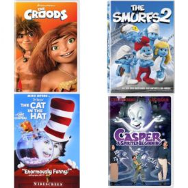 DVD Children's Movies 4 Pack Fun Gift Bundle: The Croods, The Smurfs 2, Dr. Seuss The Cat In The Hat, Casper: A Spirited Beginning