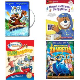 DVD Children's Movies 4 Pack Fun Gift Bundle: Yogi Bear, Baby Genius Mozart & Sleepytime Friends w/Bonus Music CD, Hooked on Phonics: Fun in Motion, Adventures in Zambezia