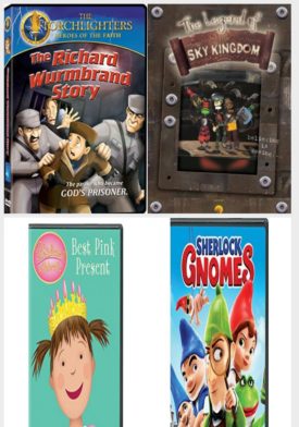DVD Children's Movies 4 Pack Fun Gift Bundle: Torchlighters: The Richard Wurmbrand Story, The Legend of the Sky Kingdom, Pinkalicious & Peterrific: Best Pink Present, Sherlock Gnomes