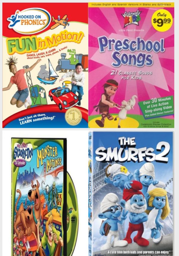 DVD Children's Movies 4 Pack Fun Gift Bundle: Hooked on Phonics: Fun in Motion, Cedarmont Kids: Preschool Songs, Whats New Scooby-Doo, Vol. 6, The Smurfs 2