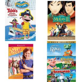 DVD Children's Movies 4 Pack Fun Gift Bundle: Tubb's Pirate Treasure and More Swimmin Stories, Mulan II, American Girl: Saige Paints the Sky, Rango / Charlottes Web / Barnyard 3-Movie Collection