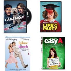 DVD Comedy Movies 4 Pack Fun Gift Bundle: Game Night, Life of the Party, Fools Gold, Easy A