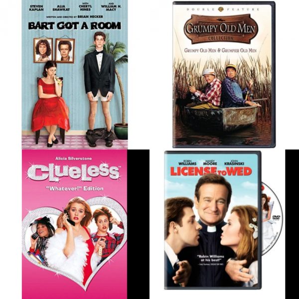 DVD Comedy Movies 4 Pack Fun Gift Bundle: Bart Got a Room, Grumpy Old Men / Grumpier Old Men, Clueless, License to Wed